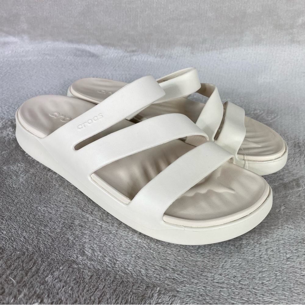 Crocs Getaway Slide Strappy Sandals Womens Size 10 Stucco Off White Platform NEW